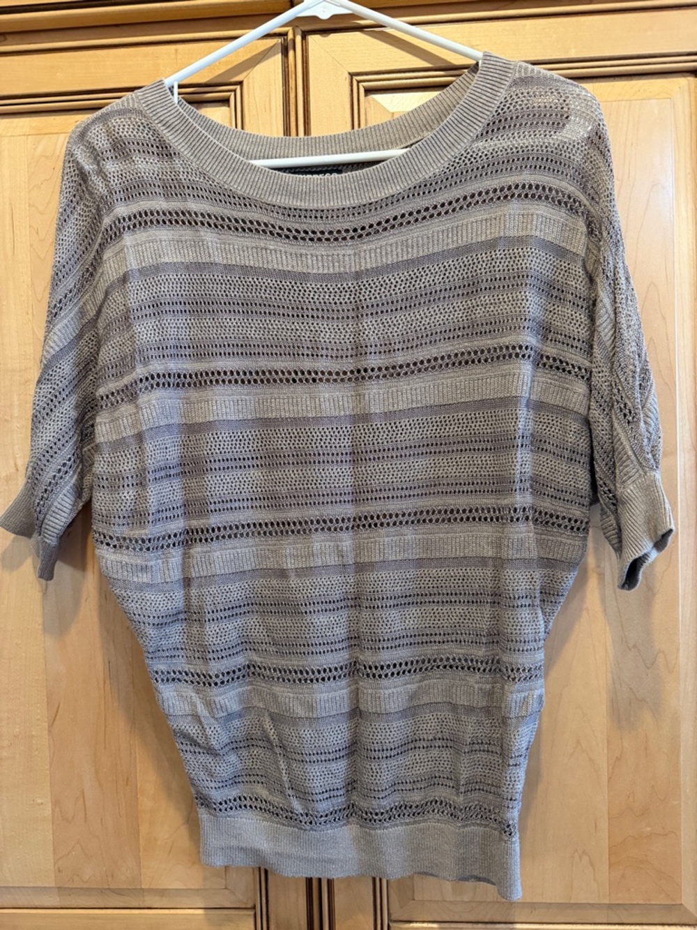 Express Taupe Open-Knit Short Sleeve Knit Sweater